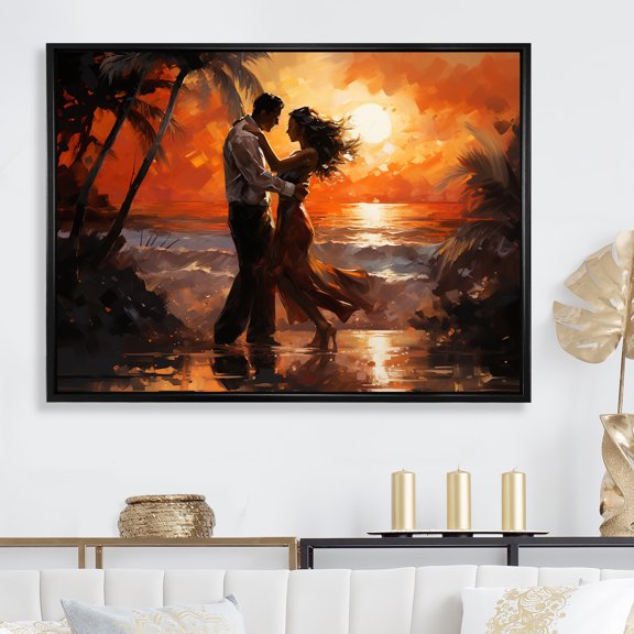 Designart "Salsa Dance Under The Sunset" Dance Floater Framed Wall Decor