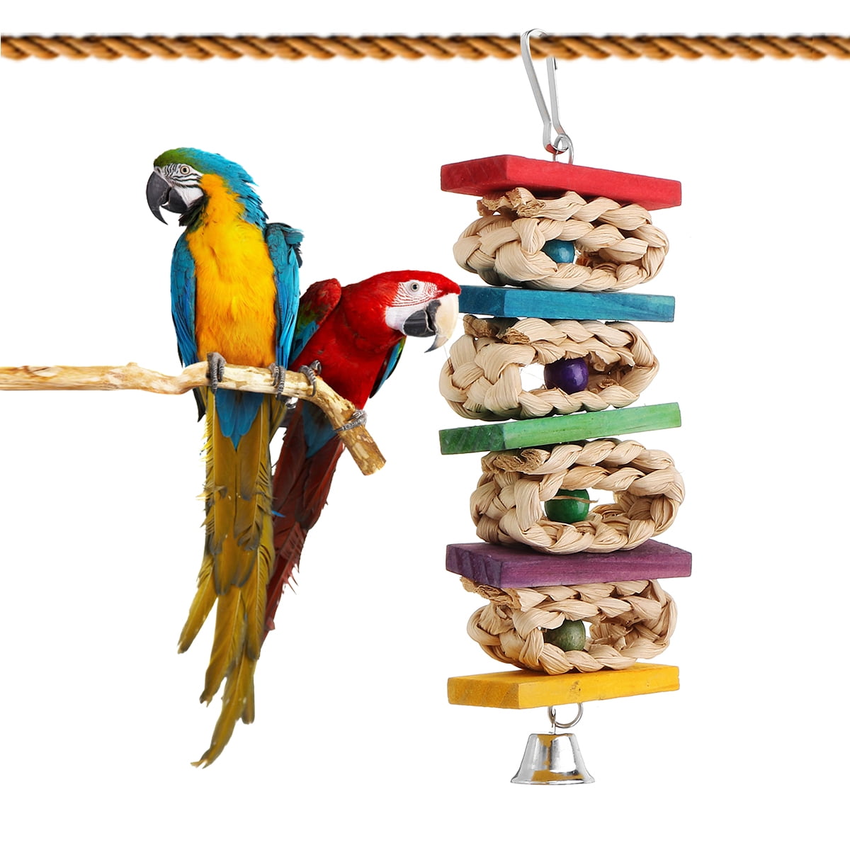1PC Natural Pet Bird Chew Toys Corn Peel Color Beads Twist String With Bell for Parrot Cockatiel