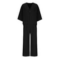 thumbnail image 5 of Women's Cotton Linen 2 Piece Outfits 3/4 Sleeve Shirt and Wide Leg Dress Pant Oversized Matching Sets Loungewear, L, 5 of 7