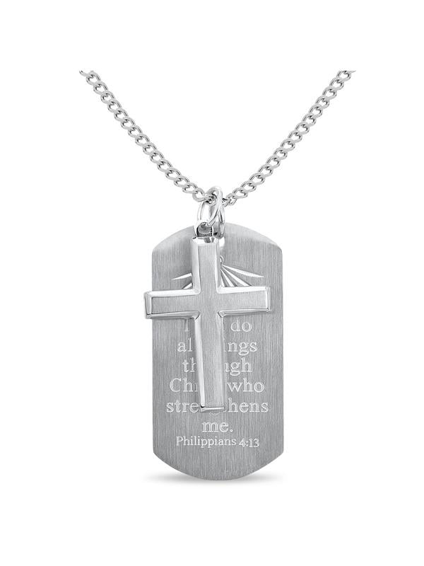 316L Stainless Steel 2-PC Cross Prayer Dog Tag Necklace 24 inches ...