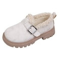 thumbnail image 6 of Dakaela Girl's Loafers Slip on Round Toe Chunky Platform Oxford Fleece Lined Winter School Uniform Dress Shoes for Toddler Little Big Kid White 3, 6 of 7