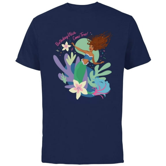 Disney The Little Mermaid Ariel Birthday Wish Come True - Short Sleeve Cotton T-Shirt for Adults - Customized-Navy