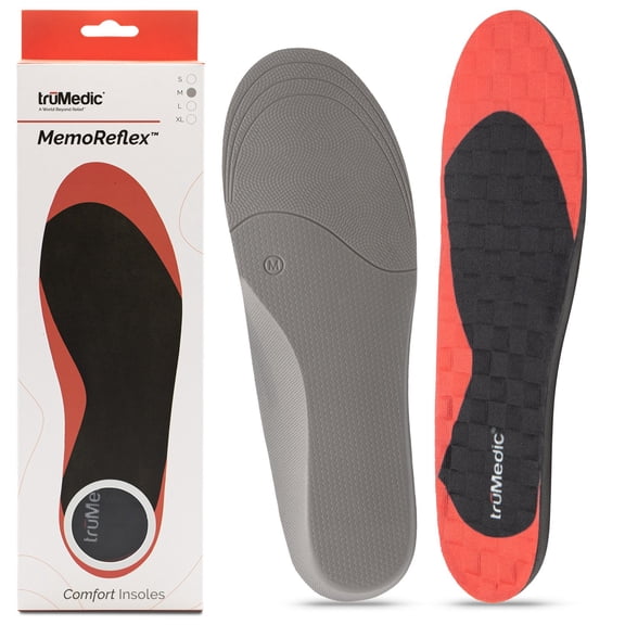 Shoe Inserts for Women and Men, Plantar Fasciitis Insoles for Standing All Day, Orthotic Sole Inserts for Work Boots, Sneakers to Support and Comfort Your Feet - MemoReflex by truMedic Small