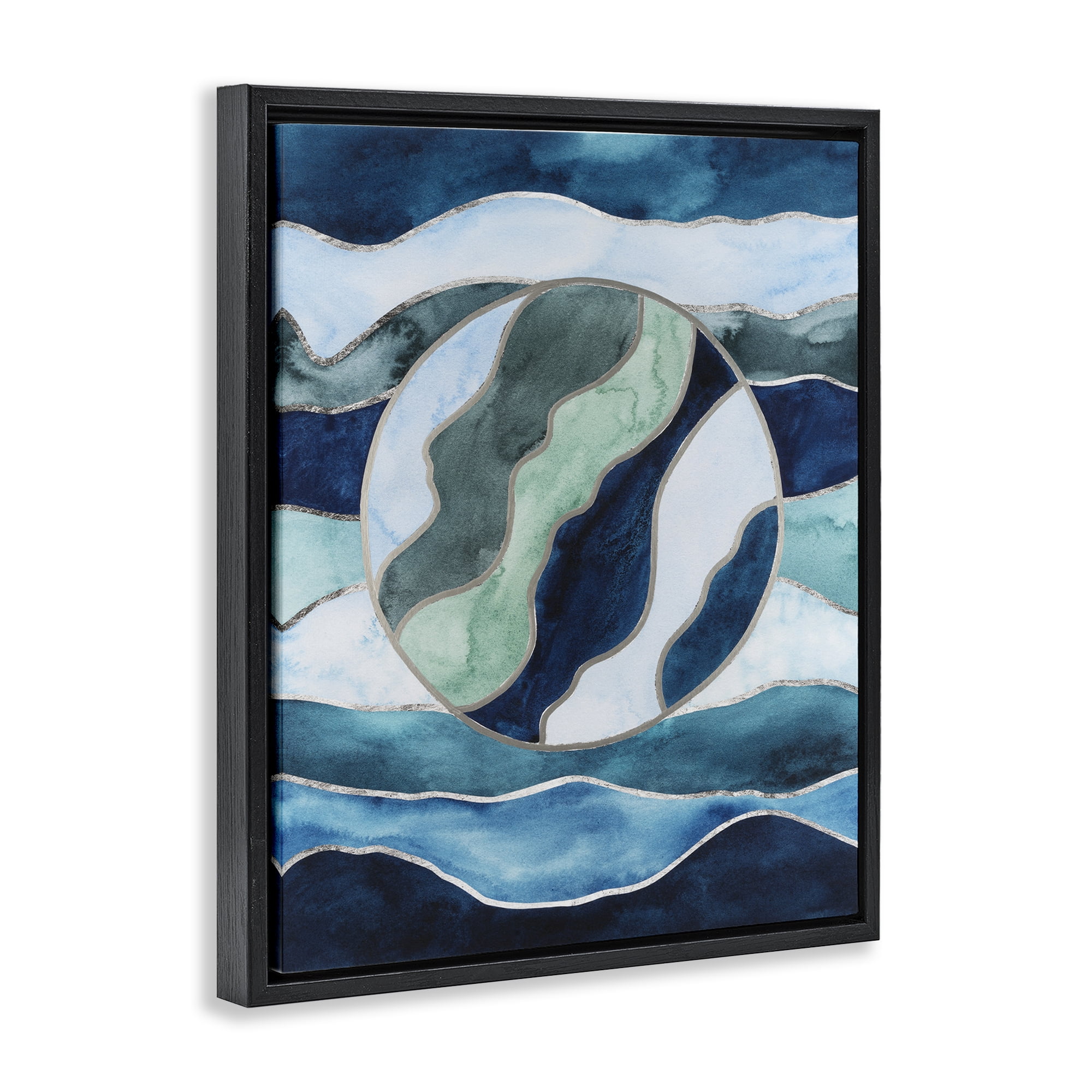 Stupell Industries Stained Glass Circle Impression Abstract Painting Black Floater Framed Canvas Art Print Wall Art, 25 x 31