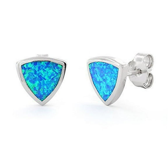Sterling Silver Created Blue Opal Triangle Stud Earrings for Adult Women Teens