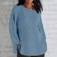 thumbnail image 3 of Otntypg Oversized Linen Shirts for Women Long Sleeve Plus Size Tops Gauze Split Side Casual Dressy Blouses Lightweight Crew Neck Loose Cotton Tunic Tops Light Blue XL, 3 of 5