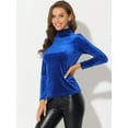 thumbnail image 3 of Blusa básica de cuello alto de terciopelo elástico con cuello simulado para mujer Azul Real L, 3 of 5