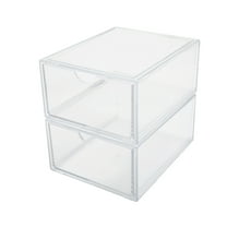 Martha Stewart Brody 2 Pack Plastic Stackable Office Desktop Organizer Boxes with Drawer, 6" x 7.5"