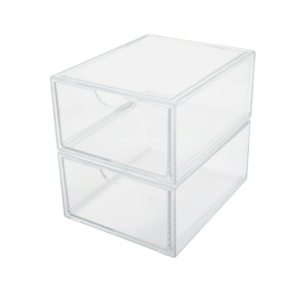 Martha Stewart Brody 2 Pack Plastic Stackable Office Desktop Organizer Boxes with Drawer, 6" x 7.5"