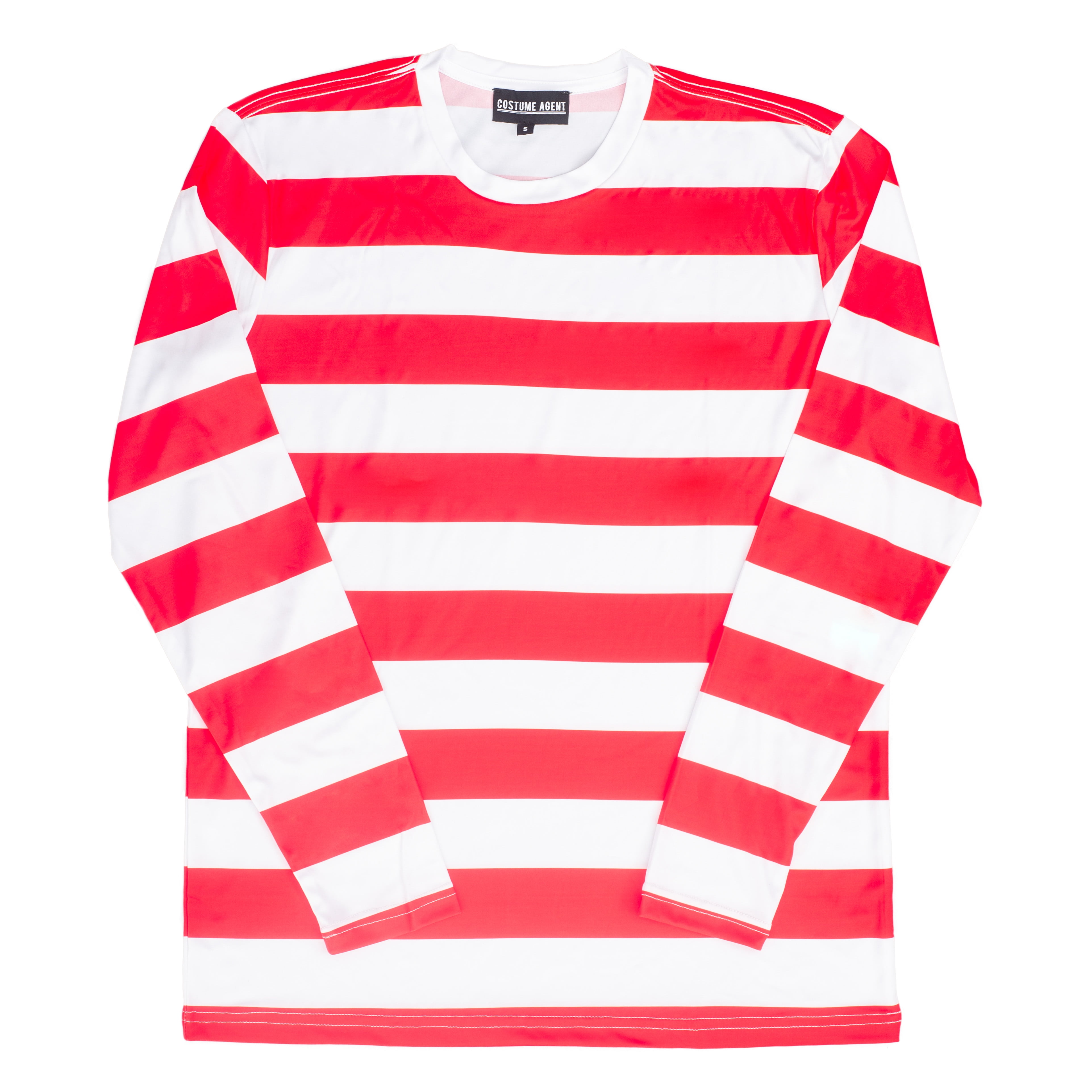 Adult Wheres Waldo Costume Red and White Striped T-Shirt Long Sleeve Wide Stripes Tees Crew Neck Tops