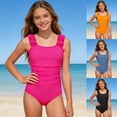 thumbnail image 7 of shoper Girls One Piece Swimsuits, Bathing Suit Solid Swimsuits Sleeveless Back Cutout and Ruffle Detail Girls' Swimwear for 7-16 Years, 7 of 7