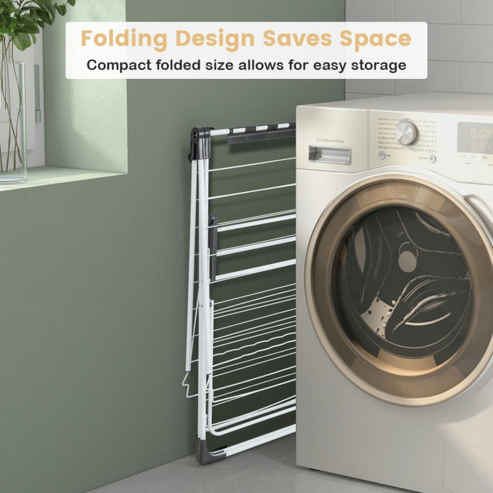 Finihen Drying Rack, Clothes Drying Rack, 2-level Laundry Drying Rack with Height Adjustable Wings, for Indoor, Outdoor, White Finihen Drying Rack, Clothes Drying Rack, 2-level Laundry Drying Rack with Height Adjustable Wings, for Indoor, Outdoor, White