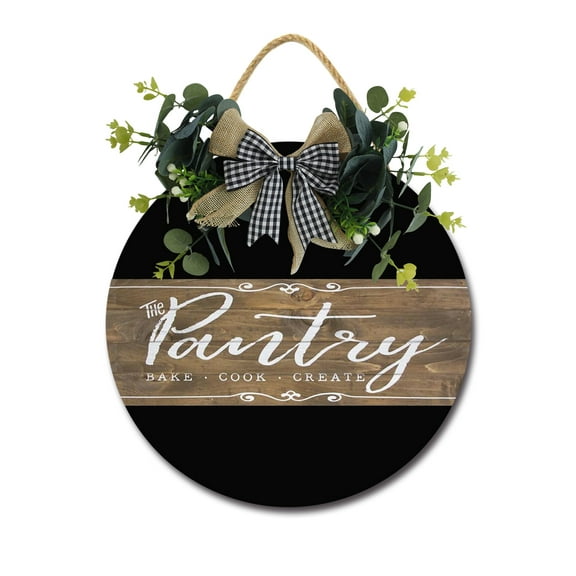 Pantry Sign Farmhouse Wood Sign Front Porch Decor Rustic Wooden Sign Wall Decor Hanging Wooden Decorations with Bow-Knot for Home Porch Wall Door, 11 x 11 inch