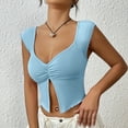 thumbnail image 6 of Biezeib Women’s Slim Fit Tank Tops Sleeveless V Neck Solid Color Front Split Crop Tops Ruched Shirts, 6 of 6