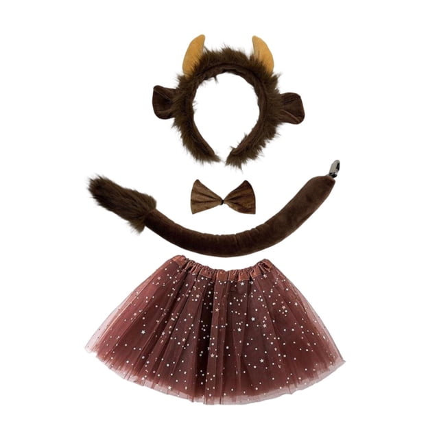 Conjunto de orejas y cola de vaca, lindos accesorios de disfraz para niñas y niños, diadema para las fiestas 4 piezas