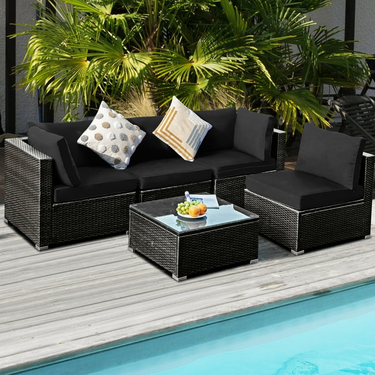 Black rattan garden coffee table sale