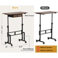 thumbnail image 2 of Adjustable Height Standing Desk With Drawer, Rolling Sit Stand Up Desk With Wheels, Small Sit To Stand Computer Desk, Adjustable Desktop Height, On Wheels, Brown, For Walking Pad Laptop Treadmill, 2 of 18