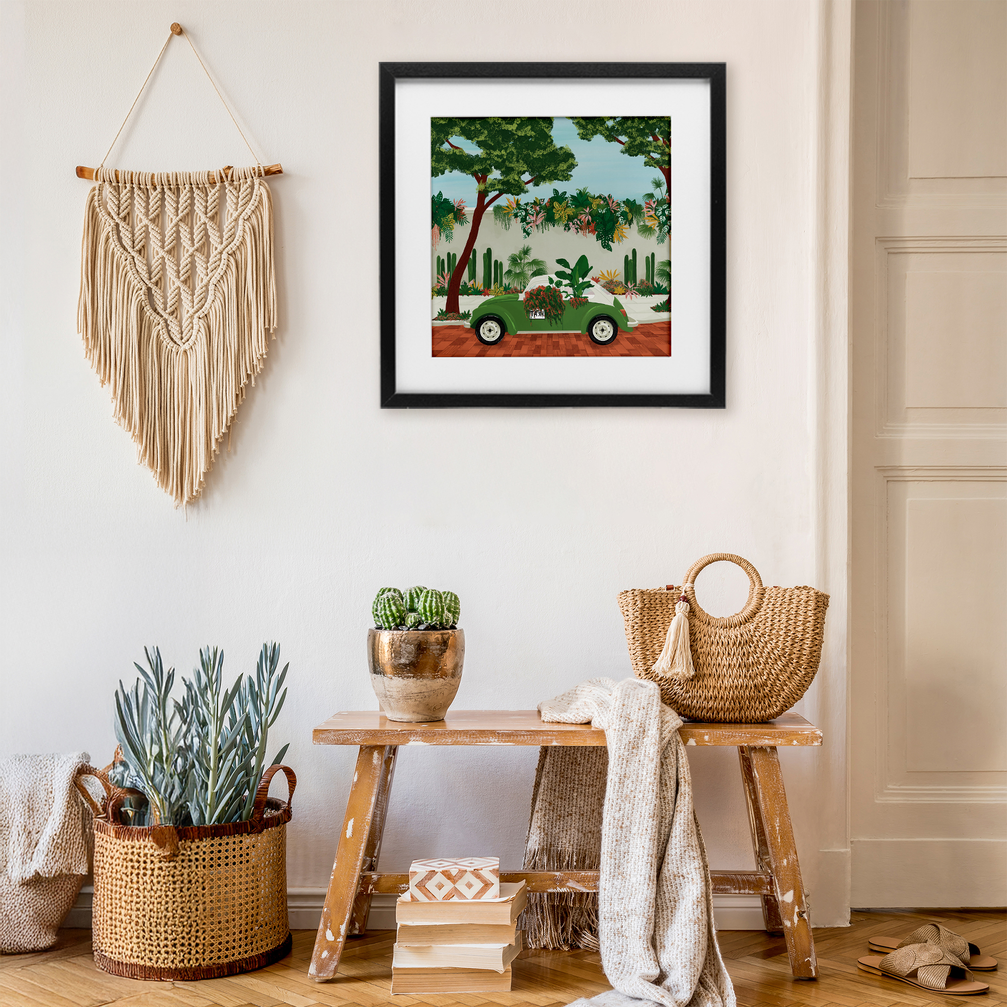 Stupell Industries Overgrown Garden Taxi Black Framed Print Under Glass, design by Vero Illustrates