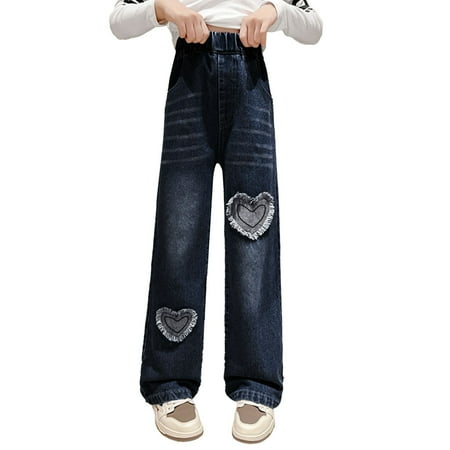 

PINQI Baby Elastic Waist Overalls Toddler Girls Summer Strap Jeans Elastic High Waist Slim Flare Pants Trousers Fashion Casual Active Sweats Pants Pull On Pants (Black 10-12 Years)