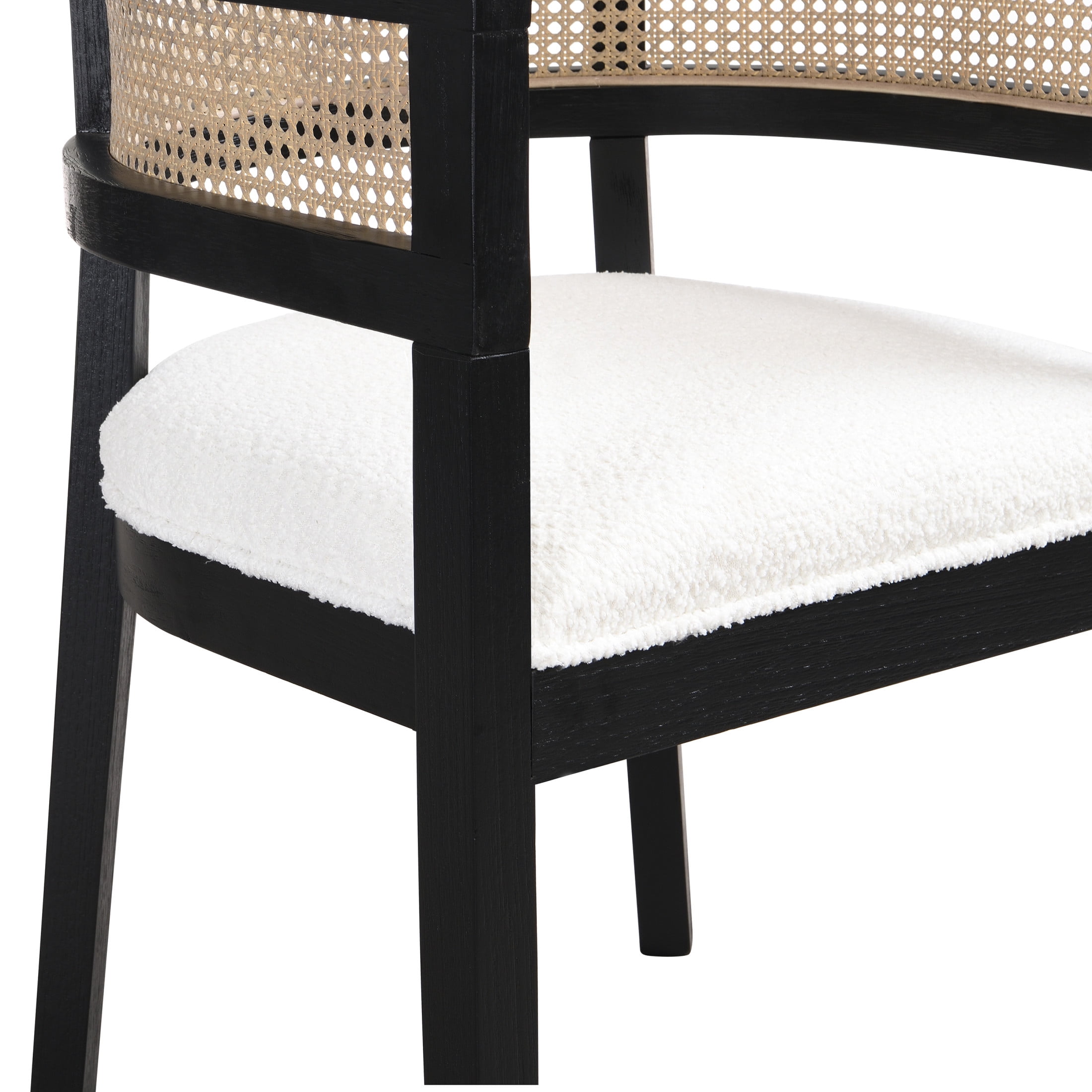 Christopher Knight Home Upholstered Dining Chairs, Wood Frame with Rattan Round Backrest, Black, Set of 2