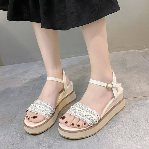 2023 sandalias de plataforma para mujer, zapatos con cordones en el tobillo, zapatos de plataforma a la moda para mujer, zapatos de fiesta con cuña, zapatos cómodos con punta abierta 36 Gao Jinjia LED