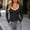 Black v neck cropped slim top women a1, variant on Women's V Neck Cropped Pullover Top Long Sleeve Slim Fit Solid Color Casual Blouse Trendy Fall Winter Outfit, Army Green M