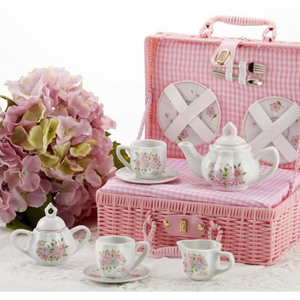 Delton Products Country Flowers Children's Tea Set for Two with Basket