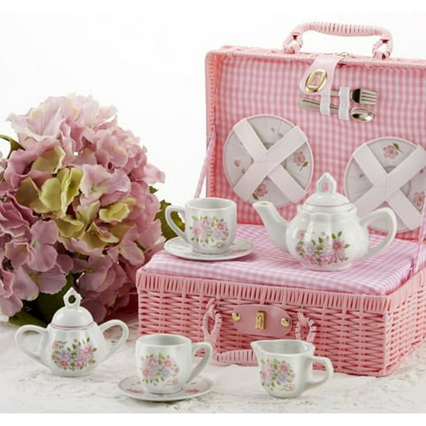 Delton Products Country Flowers Children's Tea Set for Two with Basket