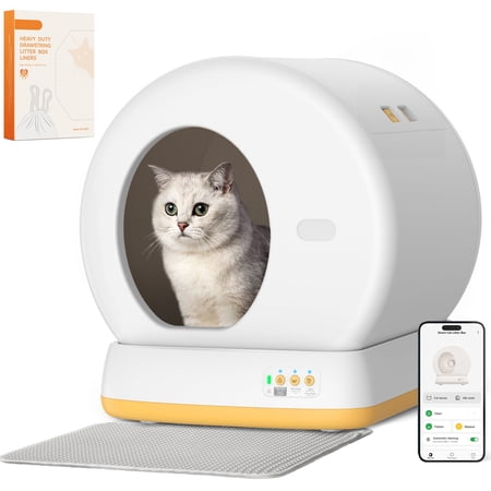 Smart Automatic Self-Cleaning Kitty Litter Box, APP Control/Integrated Safety Protection, Yellow