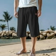 thumbnail image 2 of Mens capri pant Summer Beach Lightweight Below Knee Casual Cotton Shorts Drawstring Elastic Waist with Pockets, 2 of 6