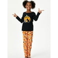 thumbnail image 3 of Beezizac Big Girls Halloween Glow in The Dark Pumpkin & Cat Skeleton Pajama Set PJS Size 14, 3 of 7