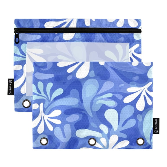 2 Pack 3 Ring Binder Pouch with Clear PVC Window Water Resistant Zipper Pencil Pouch Blue Playful Splashes Binder Pocket for Classroom Office Home Stationery Organization