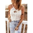thumbnail image 3 of ABPHQTO Camiseta sin mangas texturizada con lazo frontal en forma de ojo de cerradura blanca para mujer, 3 of 5