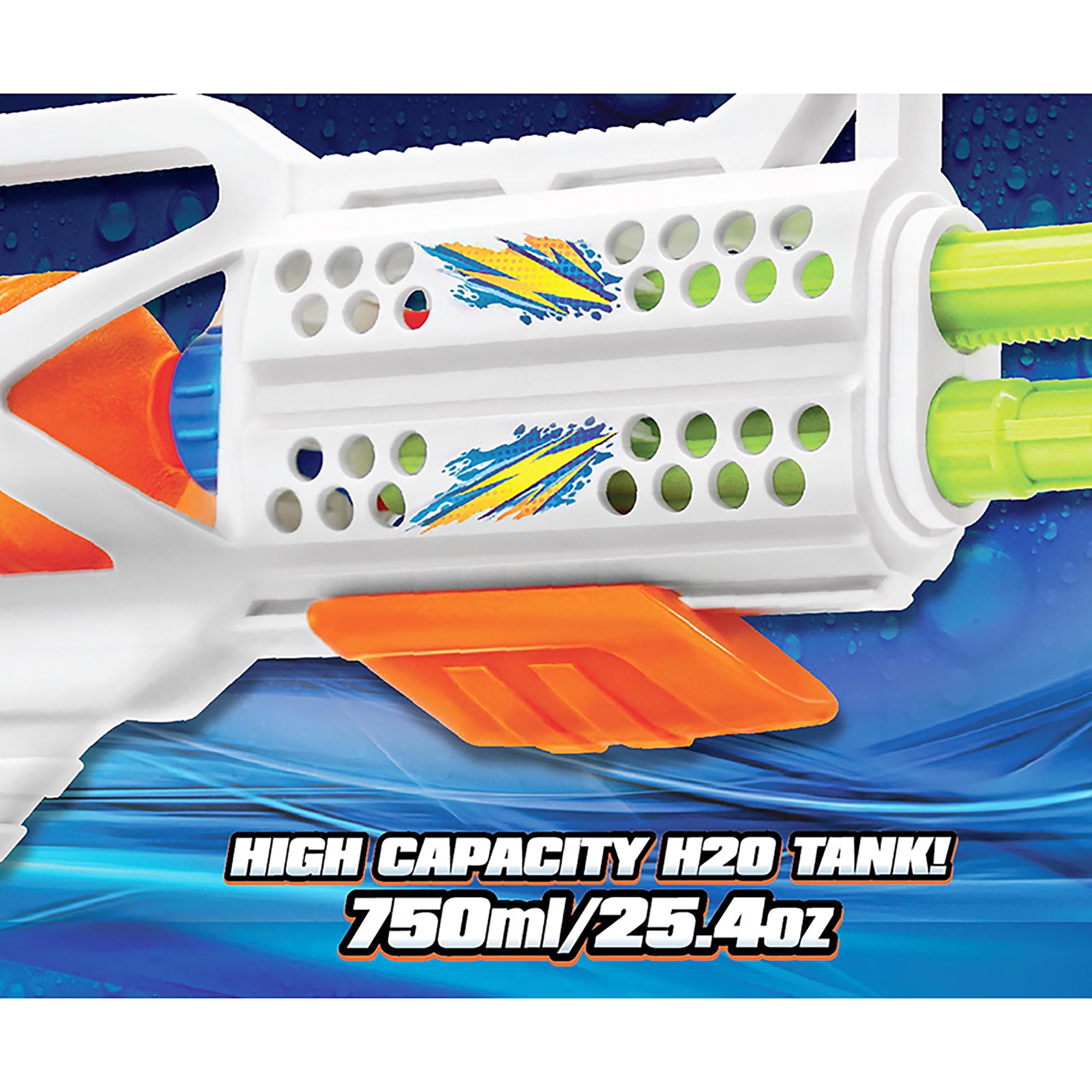 Lanard: Water Blaster - Double Impact - White & Orange, Pump Action Dual Water Barrels Toy, Sprays Water Up To 30ft, 25.4oz Tank, Outdoor Play, Kid 4+