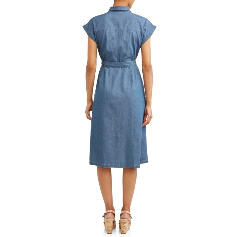 Time and tru women's belted midi shirt dress with pocket hotsell