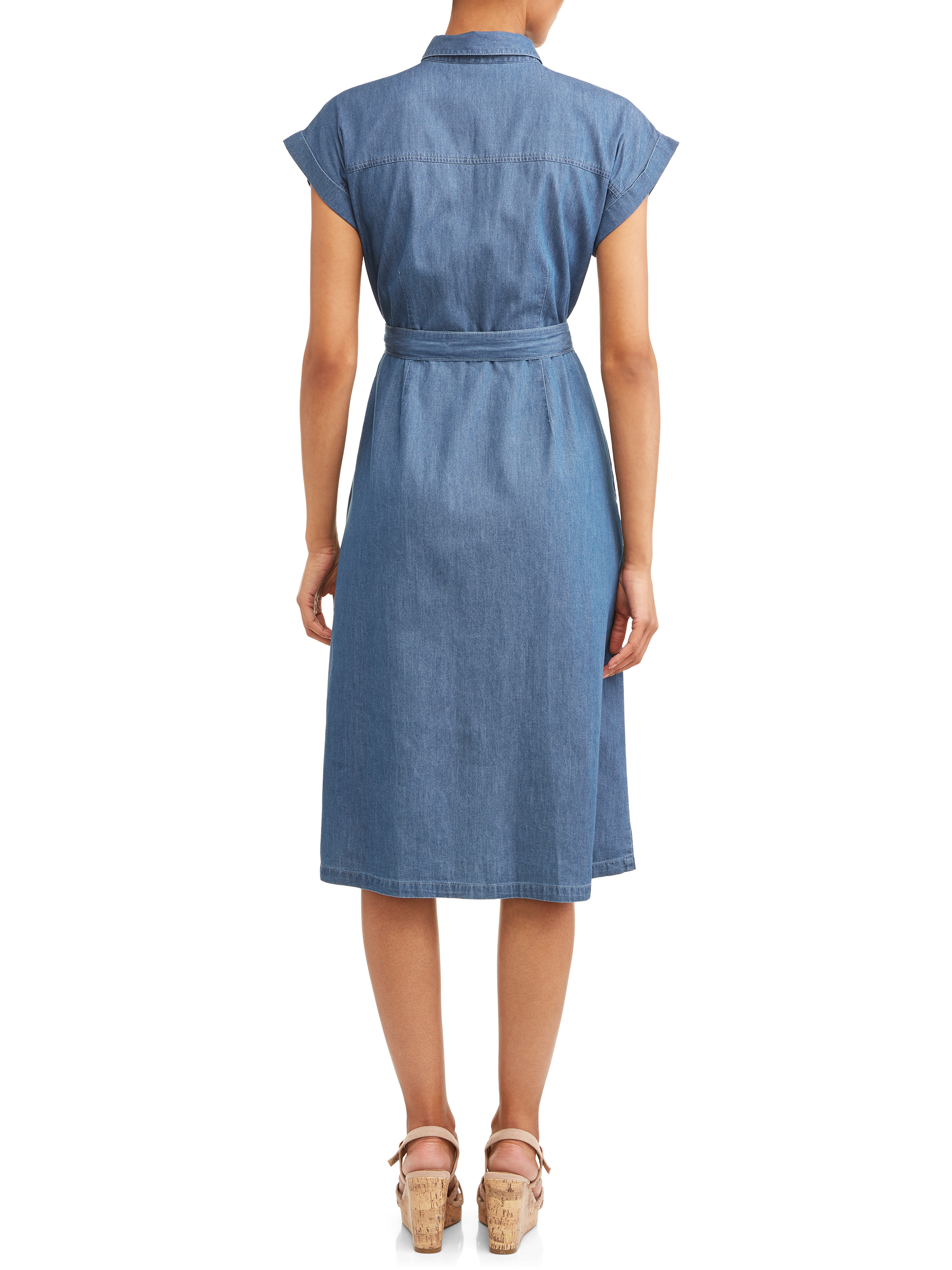 Time and Tru Women's Belted Midi Shirt Dress with Pocket - image 2 of 3