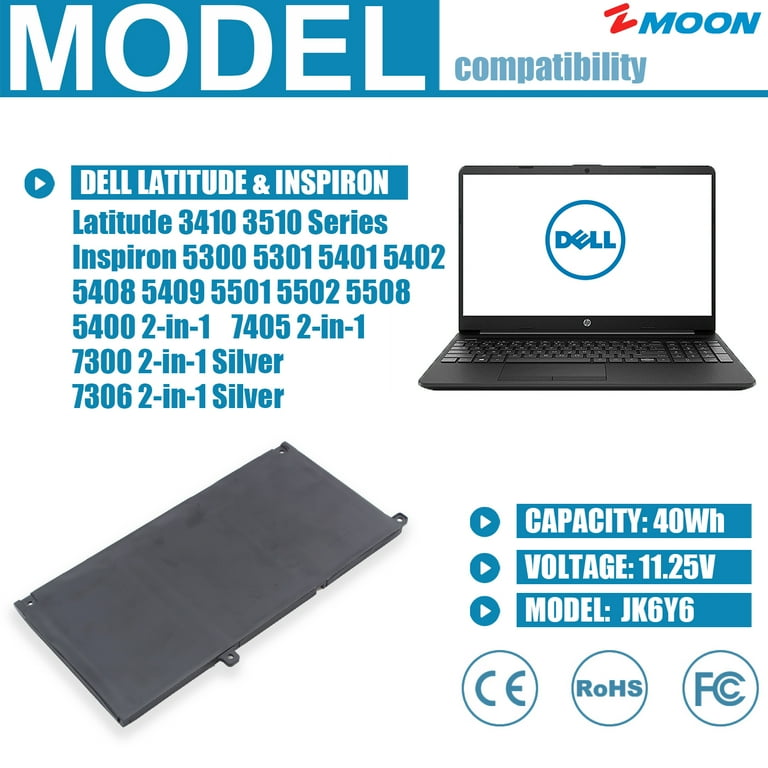 Batería De Repuesto Para Dell Latitude 3410 3510 Vostro 5 5301 5401 5402 5501 5502 Inspiron 5300 7300 5401 5402 5501 Inspiron 5400 7300 2 En 1 Silver Series Jk6y6 7t8cd907g0g7