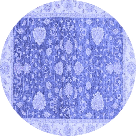 Ahgly Company Machine Washable Indoor Round Oriental Blue Traditional Area Rugs, 3' Round
