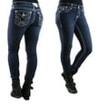 thumbnail image 3 of LA Idol Women's Rhinestone Mid Rise Skinny Dark Blue Denim Jeans Pants ( La Idol Dark Skinny 1208nr ), 3 of 5