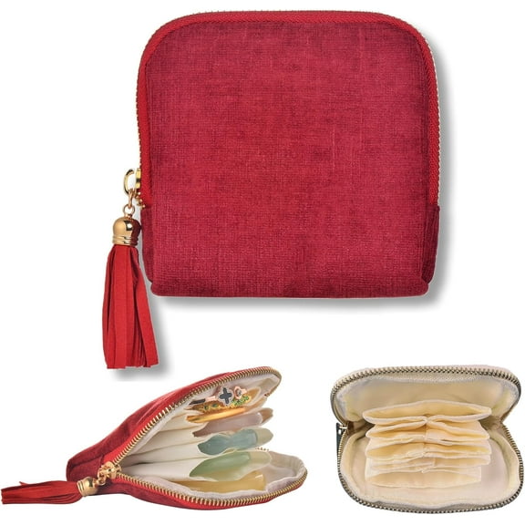Travel Jewelry Case, 5-Layer Velvet Zipper Pouch Organizer for Bangles, Bracelets and Necklaces, Tangle and Scratch Proof Portable Jewelry Box for Travel