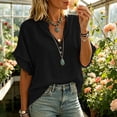 thumbnail image 4 of Favoffer Women's Linen Blouses V Neck Short Sleeve Tassel Button Casual Tops Lightweight Summer Shirts for Vacation Beach Daily, 4 of 6