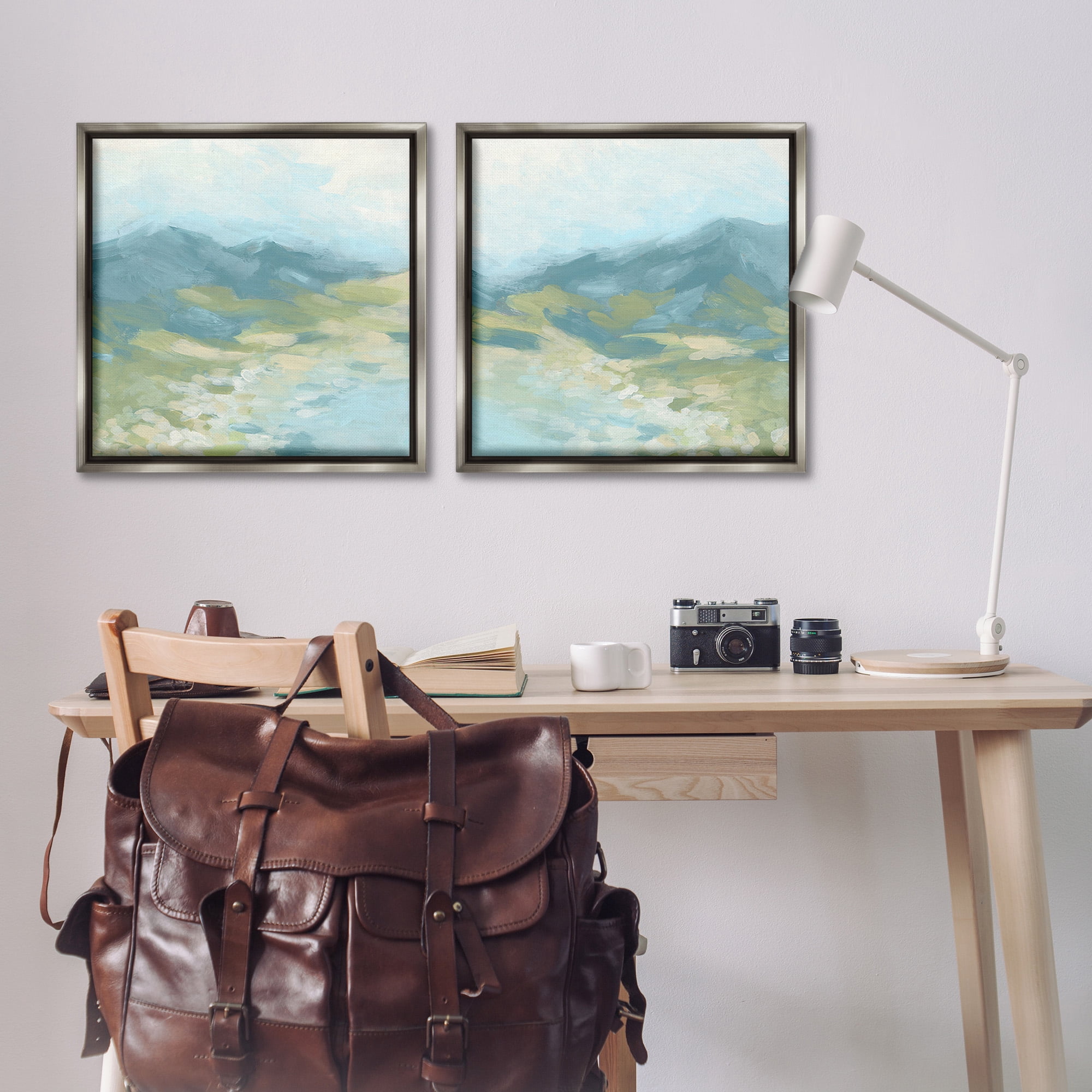 Stupell Industries Foggy Mountain Pond Landscape Painting Gray Floater Framed Canvas Art Print Wall Art, 25 x 25, Set of 2