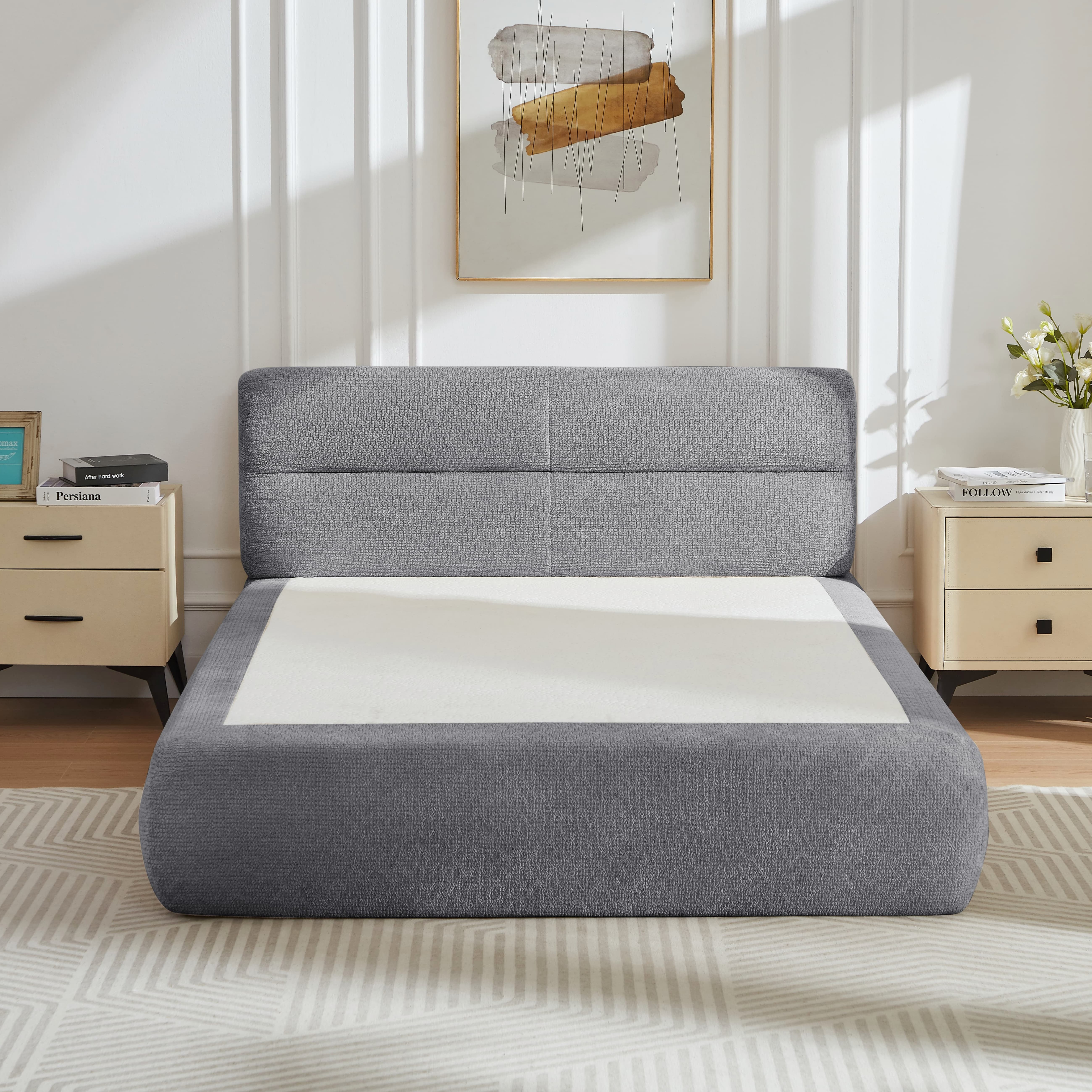 Aukfa Compressed Bed,Platform Bed Frame Alternative for Bedroom/Guest Room/Apartment,No Box Spring Needed, No Assembly Required, Gray