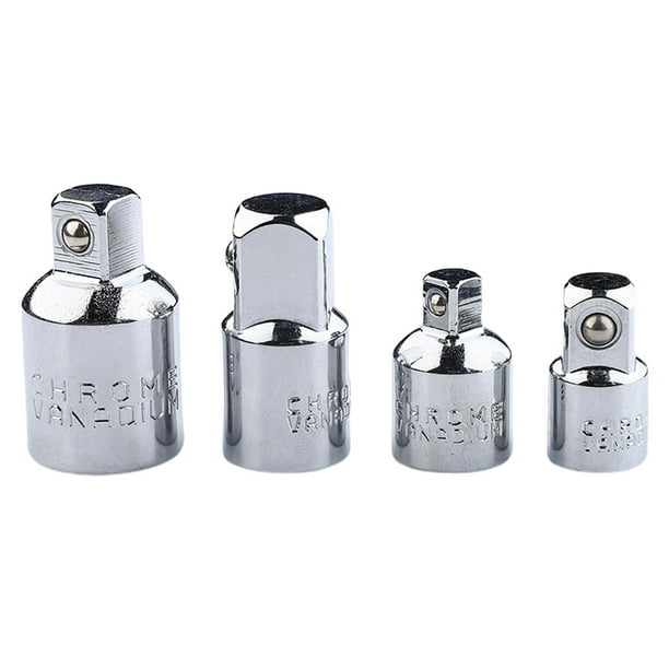 Paquete de 4, 1/4, 3/8, 1/2, de convertidor de adaptador de llave de accionamiento, entusiastas del bricolaje Plata Gloria Adaptador de enchufe de grado de impacto