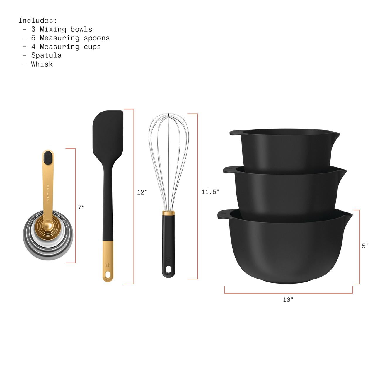 Beautiful 14-Piece Mix & Measure Set, Black Sesame by Drew Barrymore