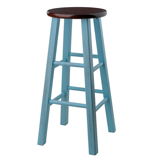 Winsome Wood Ivy 29" Bar Stool Rustic Light Blue w/ Walnut Seat