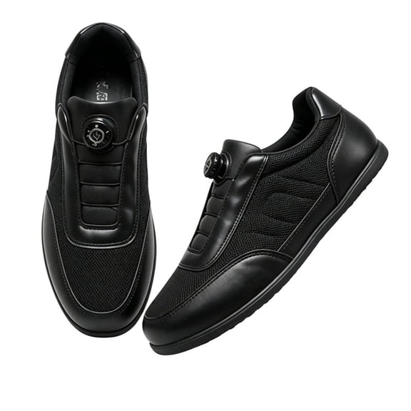 CHICVOMEY Men's Black Casual Walking Shoes Breathable Mesh Knob Quick Lace Up Sneakers Lightweight Comfortable Dress Shoes for Men Office Daily Outdoor Wear