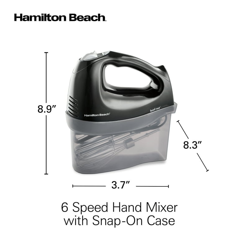 Hamilton Beach 6 Speed Electric Hand Mixer with Snap-On Case, 3 Dishwasher  Safe Attachments, Black, 62683 