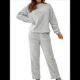 thumbnail image 2 of Pijama de 2 Piezas para Mujer, Conjunto de Ropa de Estar por Casa, Suéter de Punto, Cuello Redondo, Larga, Conjuntos Peludos Gris L, 2 of 8