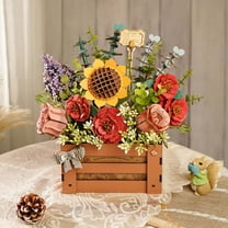 ROBOTIME Wooden Bloom Box 3D Puzzle Craft Kits, DIY Artificial Flowers Model Building Sets Home Decor, Wedding/Mother's Day/Birthday Gifts for Women Adults